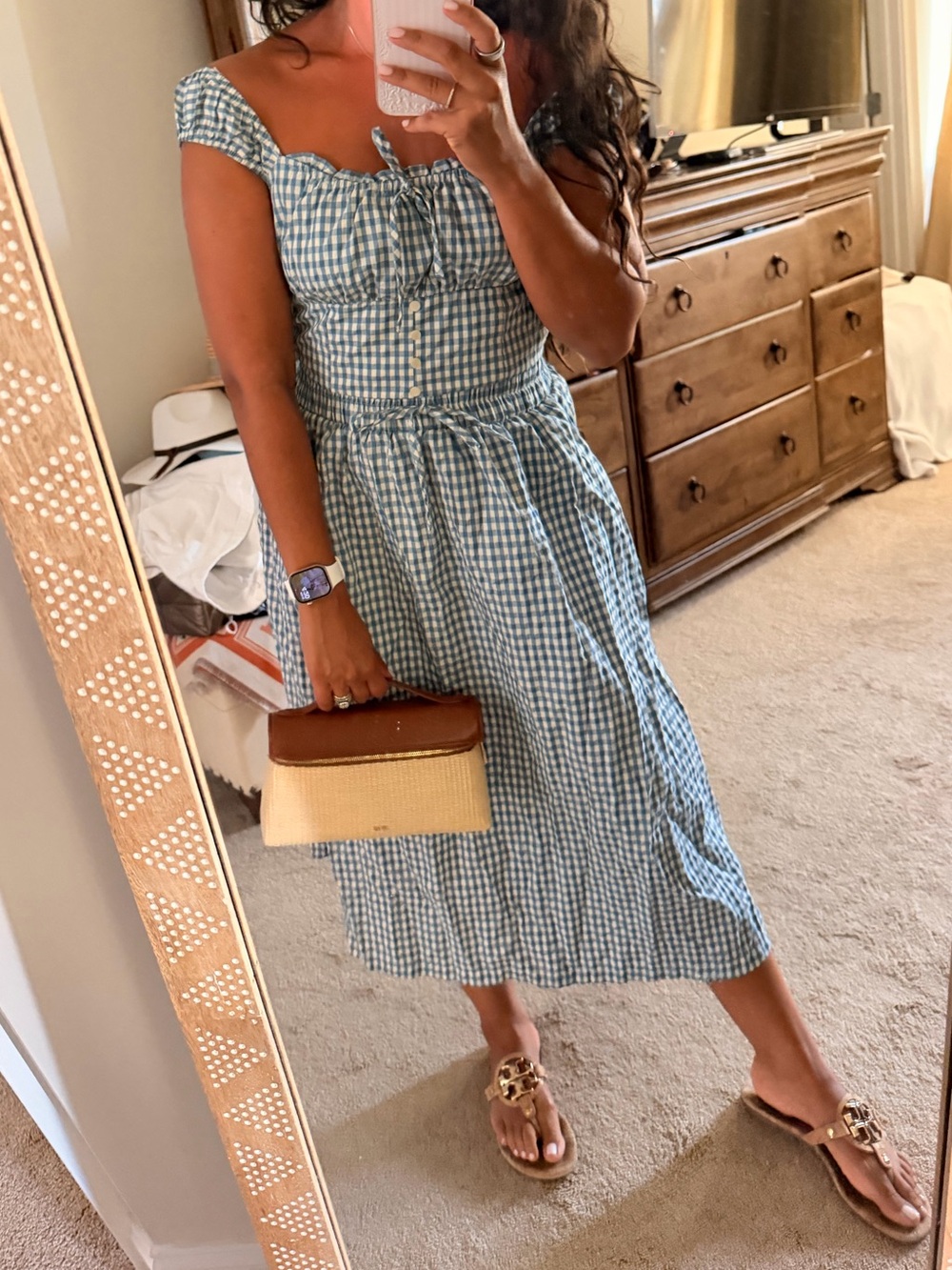Monteau Blue Gingham Midi Two-Piece Dress Set